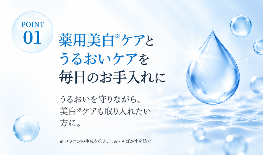 POINT01 薬用美白ケアとうるおいケアを毎日のお手入れに